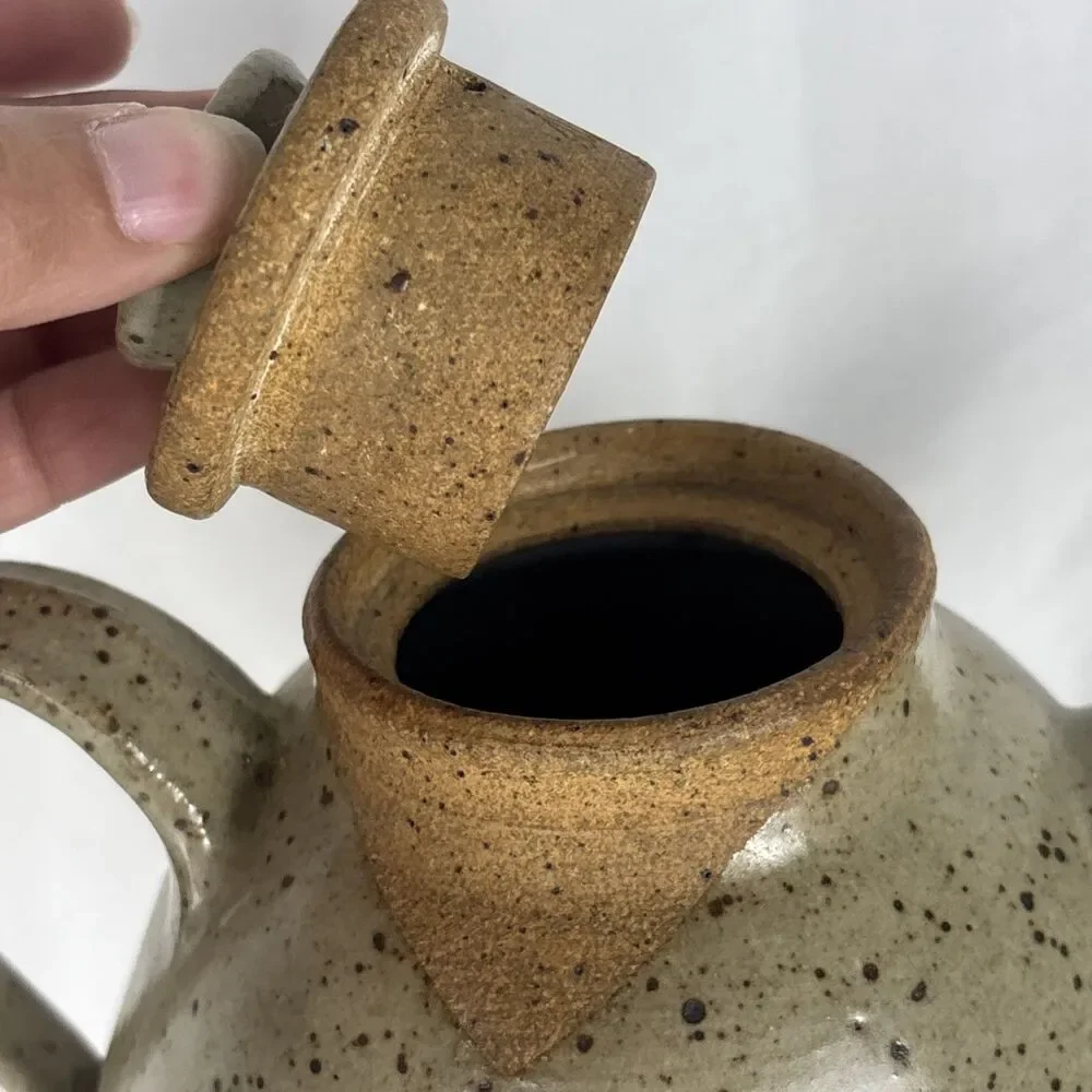 Studio Pottery Teapot Green Brown Stoneware Nature Natural Colors with Lid